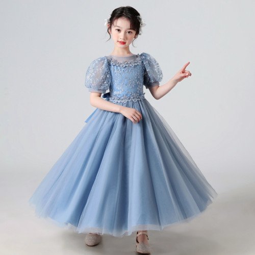 Toddler Kids Girl Puff Sleeve Embroidery Mesh Tutu Maxi Gowns Dress