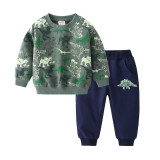 Toddler Boys Two Pieces Cartoon Dinosaur Long Sleeve Sweatshirt Sporty Casual Pants