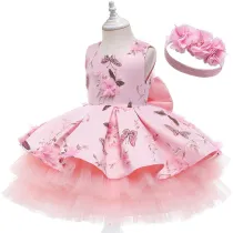 Toddler Kids Pink Sleeveless Embroidery Girl Gowns Dress