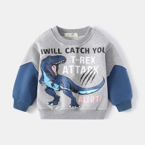 Toddler Boy Long Sleeve Dinosaur Patter Color Stitching Sweater