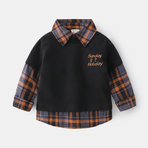 Toddler Boys Black Lattice Color Stitching Shirt
