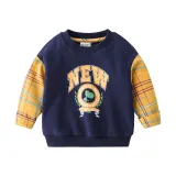Toddler Boys Long Sleeve Cartoon Stitching Lattice Dinosaur SweatShirt