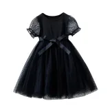 Toddler Kids Girl Short Puff Sleeve Splicing Mesh Dress