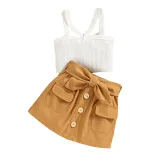Toddler Kids Girl Two Pieces Sling Kintting Tank and Bow Tie Skirt Set