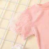 Toddler Kids Girl Two Pieces Lace Short Sleeve Top and Denim Pants Set