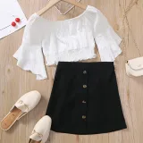 Toddler Kids Girl Two Pieces Long Swing Sleeves and Pencil Skirt