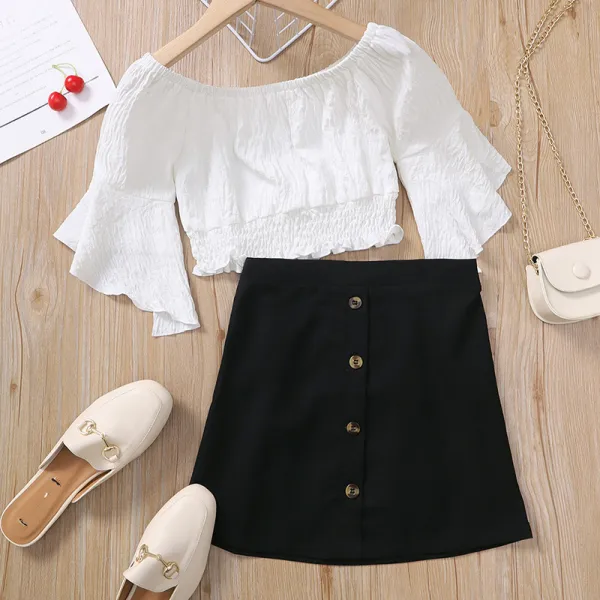 Toddler Kids Girl Two Pieces Long Swing Sleeves and Pencil Skirt