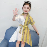 Toddler Kids Girl Color Stitching Stripe Shirt Dress with Belt
