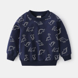 Toddler Boys Long Sleeve Round Collar Cartoon Dinosaur Sweatshirt