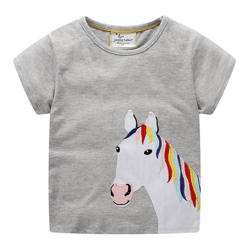 Toddler Kids Girl Gray Short Sleeve Horse Pattern T-Shirt