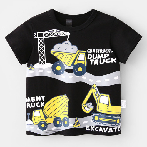Toddler Boy Cartoon Excavator Truck Pattern Short Sleeve T-shirt