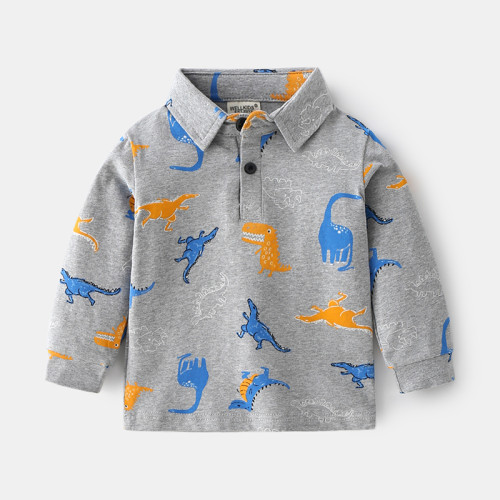 Toddler Boys Long Sleeve Cartoon Dinosaur Lapel Shirt