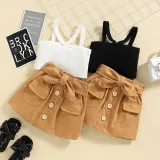 Toddler Kids Girl Two Pieces Sling Kintting Tank and Bow Tie Skirt Set