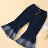 Toddler Kids Girl Two Pieces Cold-Shoulder Top and Denim Flares Set