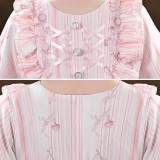 Kids Girl Lolita Pink Long Sleeve Bow Tie Princess A-Line Lace Dress Cosplay Costumes