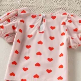 Toddler Kids Girl Two Pieces Heart Print Top and Red Lattice Skirt Set