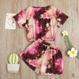 Toddler Kids Girl Two Pieces Tie Dye Short Sleeve Tops and Shorts Set