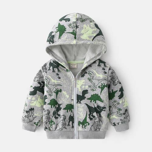 Toddler Boys Dinosaur Pattern Zipper Hooded Coat