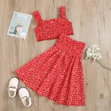 Toddler Kids Girl Two Pieces Smocked Sling Top and A-Line Polka Dots Dress Set