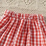 Toddler Kids Girl Two Pieces Heart Print Top and Red Lattice Skirt Set