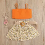 Toddler Kids Girl Two Pieces Sling Tank A-Line Floral Printed Skirt Set