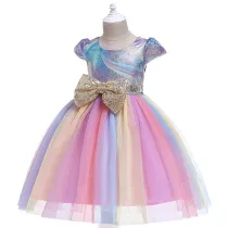 Toddler Kids Girl Flying Sleeve Color Tutu Mesh Dress