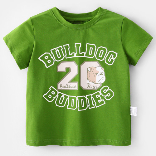 Toddler Boy Green Cartoon Bulldog Pattern Short Sleeve T-shirt