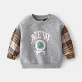 Toddler Boys Long Sleeve Cartoon Stitching Lattice Dinosaur SweatShirt