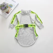Toddler Kids Girl Long Sleeve Bat Sweatshirt Sporty Dress with Fluorescence Belt
