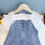 Toddler Kids Girl Lace Short Sleeve Denim A-Line Dress