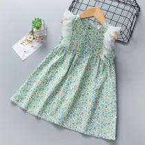 Toddler Kids Girl Green Flying Sleeve Floral Printed Short Dress