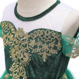 Toddler Kids Girl Dark Green Mesh Round Collar Embroidery Maxi Gowns Princess Dress