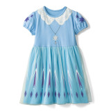 Toddler Kids Girl Round Collar Short Sleeve Mesh Princess Short Dress
