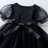 Toddler Kids Girl Short Puff Sleeve Splicing Mesh Dress