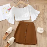 Toddler Kids Girl Two Pieces Long Swing Sleeves and Pencil Skirt