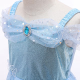 Toddler Kids Blue Girl Flying Sleeve Sling Mesh Maxi Princess Dress
