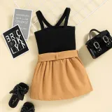 Toddler Kids Girl Two Pieces Sling Kintting Tank and Bow Tie Skirt Set