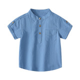 Toddler Boy Stand Collar Solid Color Short Sleeve T-shirt