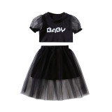 Toddler Kids Girl Two Pieces Short Sleeve Top and Mesh Skirt Set