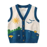 Toddler Boys Cartoon Sunrise Pattern Vest Knit Cardigan