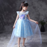 Toddler Kids Girl Flying Sleeve Sequin Short Princess Dress with Mesh Cloak
