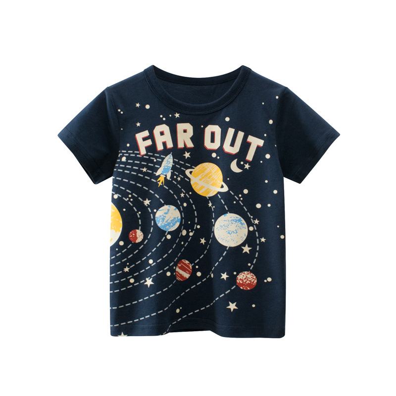 Toddler Boy Cartoon Planet Pattern Short Sleeve T-shirt