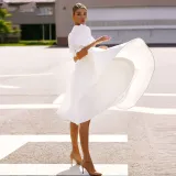 Women Puff Sleeve A-Line High Waist Big Swing Formal Midi Dress