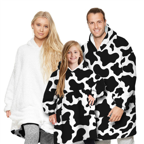 Cow Wearable Oversized Sherpa Blanket Hoodie Sweatshirt Super Soft Warm Plush Hooded Blanket