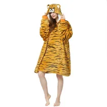 Kids Tiger Stripe Wearable Oversized Sherpa Blanket Hoodie Sweatshirt Super Soft Warm Plush Hooded Blanket