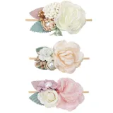 Beige Pearl Flowers Rubber Band Princess Headpiece Hair Clip Hair Band