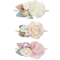 Beige Pearl Flowers Rubber Band Princess Headpiece Hair Clip Hair Band