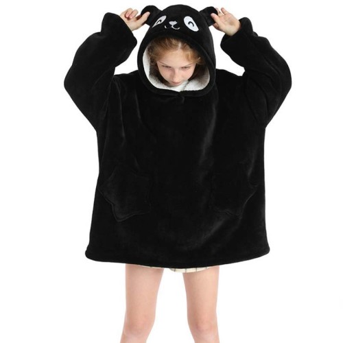 Kids Panda Hooded Wearable Oversized Sherpa Blanket Hoodie Sweatshirt Super Soft Warm Plush Hooded Blanket