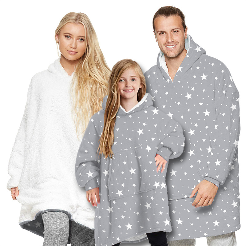 Star Parent-Child Wearable Oversized Sherpa Blanket Hoodie Sweatshirt Super Soft Warm Plush Hooded Blanket