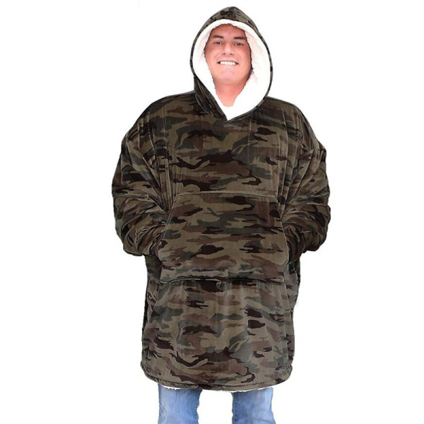 Camouflage Lazy Blanket Hooded TV Blanket Plus Velvet Warm Casual Sweater Blanket
